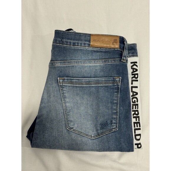 Karl Lagerfeld Jeans Womens Size 8 Mid Wash Blue Skinny Contrast Logo Taping - Picture 8 of 8